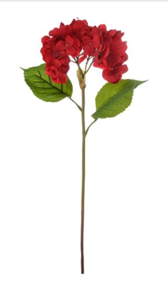 21" Natural Hydrangea Blossom Stem- Red