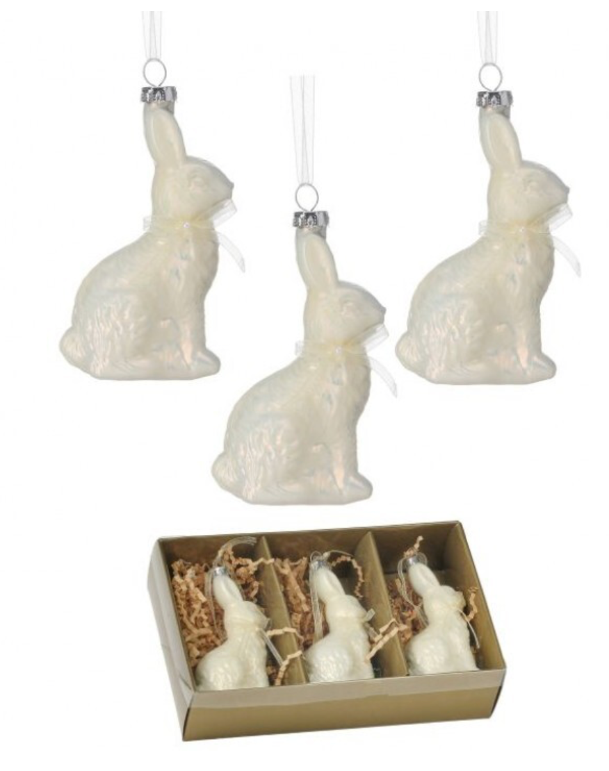 4" Glass Chocolate Bunny Ornaments - Box of 3