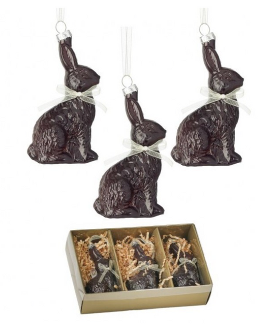 4" Glass Chocolate Bunny Ornaments - Box of 3