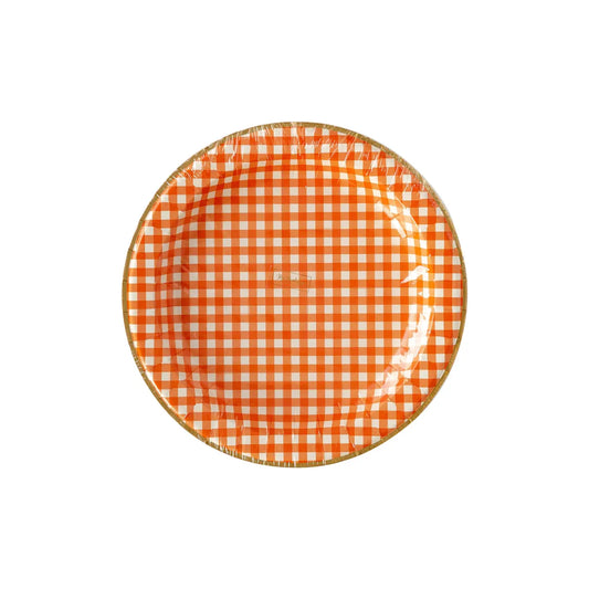 11" Harvest Orange Gingham Check Paper Plates