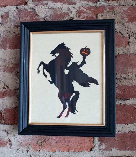 Rearing Headless Horseman Framed Paper Cut Silhouette