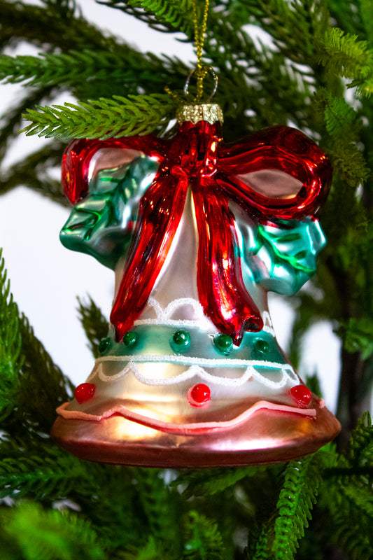 5" GLASS HOLIDAY SWEETS BELL ORNAMENT