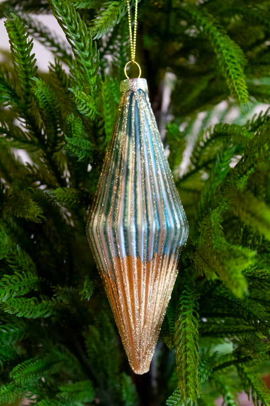 4" GLASS GLITTER STRIPE  ORNAMENT