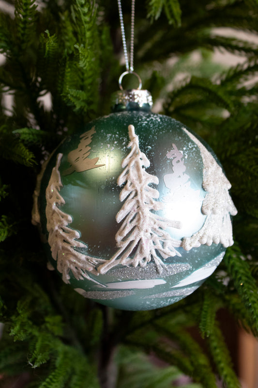 4" GLASS RESIN TREE FOREST BALL ORNAMENT